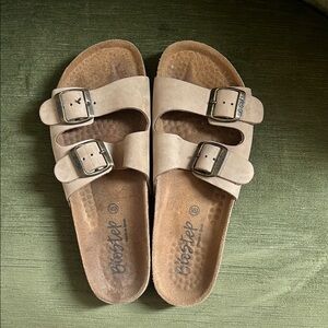 Tan Sandals with Adjustable Straps and Cork Footbed